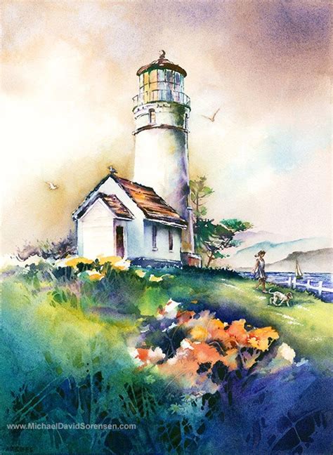 Cape Blanco Light Oregon Coast Lighthouse Watercolor Painting Print