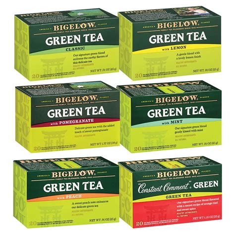 Bigelow Green Tea 6 Flavor Variety Pack 20 Count Box Pack Of 6