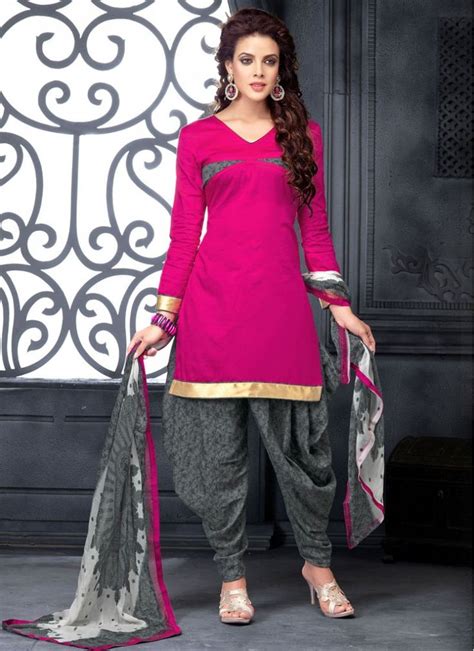 Hot Pink Print Cotton Designer Patiala Salwar Kameez 21160 Indian