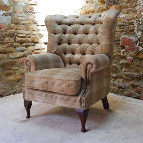 See more ideas about fabric armchairs, furniture, home decor. Tudor 100% Wool Tweed Button Back Chesterfield Armchair in ...