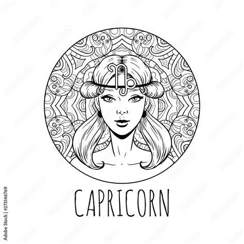 Capricorn Zodiac Sign Artwork Adult Coloring Book Page Beautiful