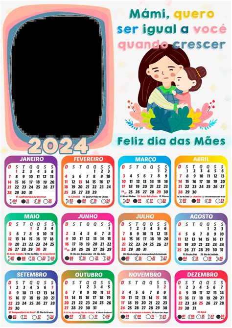 Moldura Calendário 2024 Mãe quero ser igual a Você PNG Imagem Legal