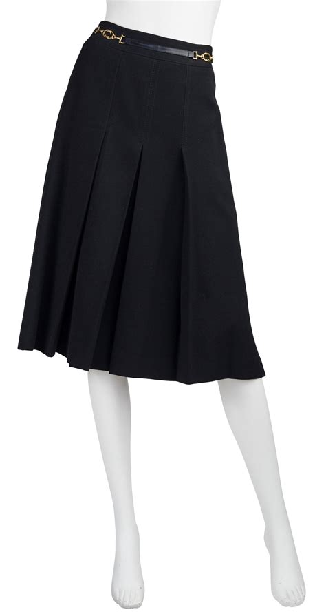 Céline 1970s Vintage Horsebit Black Wool Pleated Skirt Featherstone