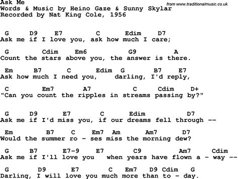 song lyrics with guitar chords for ask me nat king cole 1956
