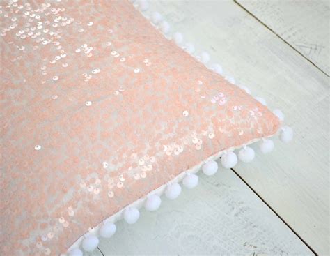 Baby Pink Pom Pom Lumbar Pillow Cover Baby Pink Sequins Etsy