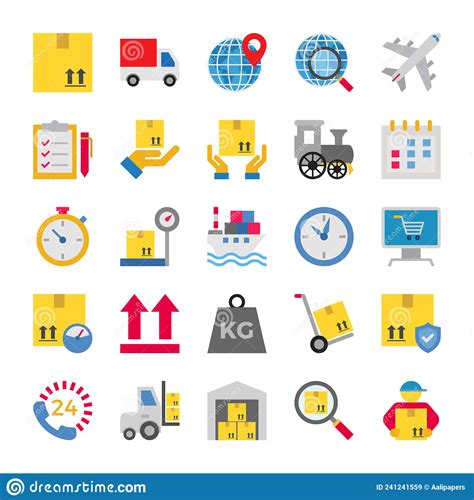 Flat Color Icons For Logistics Delivery Stock Vector Illustration Of