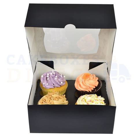 4 Premium Black Cupcake Window Box With 6cm Divider Qty 100 Cake Boxes And Cupcake Boxes