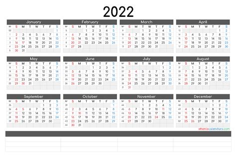2022 Calendar Printable One Page Landscape