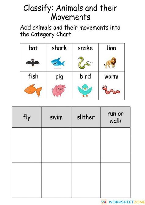 Students Have To Add Animals And Their Movements Into The Category