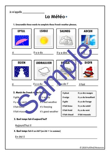 French Weather Worksheets La Meteo Teaching Resources