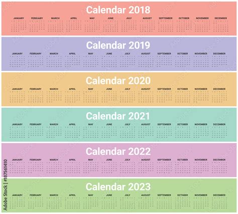 Year 2018 2019 2020 2021 2022 2023 Calendar Vector Stock Vector Adobe
