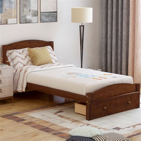 Platform Bed Frame With Headboard And Footboard Classic Pine Wood Twin