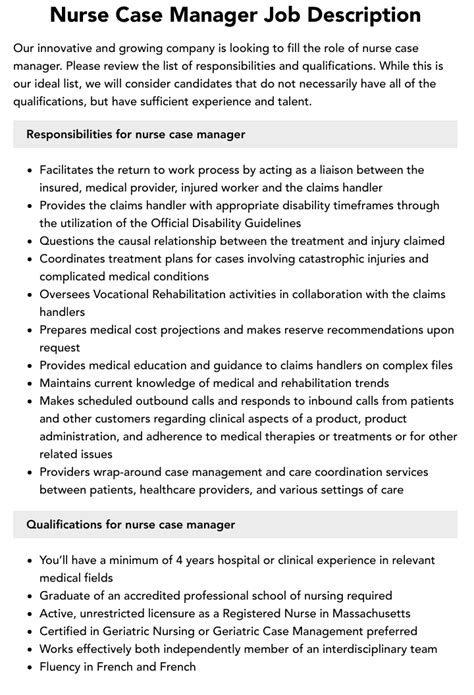 Nurse Case Manager Job Description Velvet Jobs