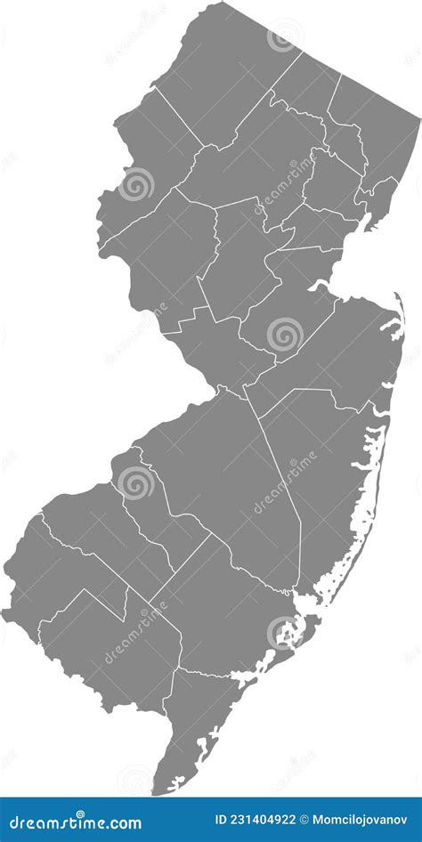 Mapa De Condados Grises De Nueva Jersey Usa Ilustración del Vector