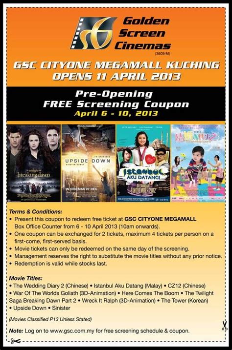 Golden screen cinemas is a multiplex cinema operator & the leading cinema online malaysia. Golden Screen Cinemas :: Promotions - GSC CityOne Megamall ...