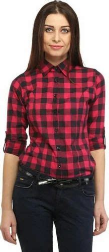 Cotton Womens Checkered Casual Red Shirt At Rs 250 In New Delhi Id