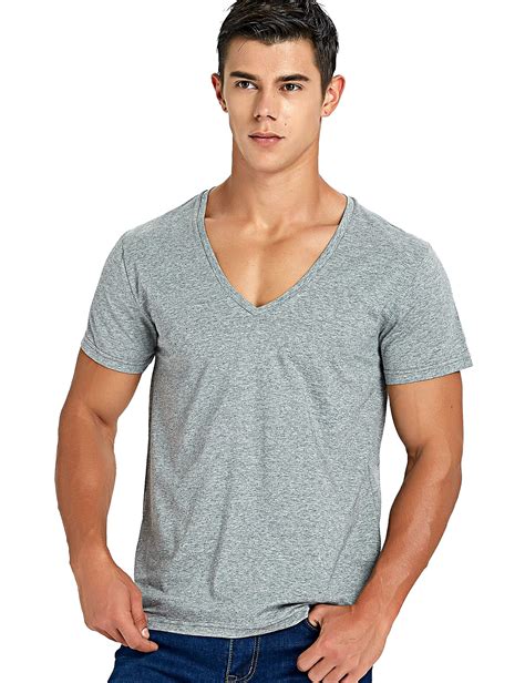 Stretch Deep V Neck T Shirt For Men Low Cut Vneck Vee Top Tees Slim Fit