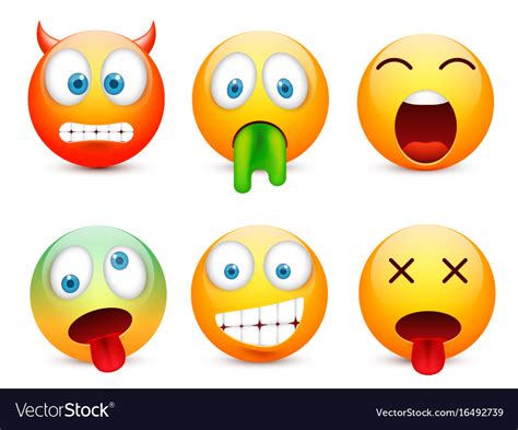 Smiley With Blue Eyesemoticon Set Yellow Face Vector Image