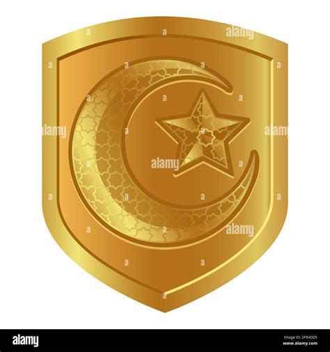Mondstern Logo Symbol In Goldenem Schild Symbol Von Stärke Den Islam