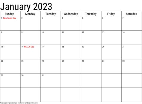 January 2023 Vertical Calendar With Notes And Holidays Handy Calendars