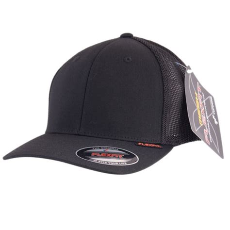 Flexfit 6511 Mesh Trucker Hat Black Hip Pocket Workwear And Safety