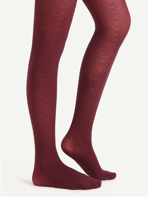 burgundy floral jacquard sheer pantyhose stockings shein usa