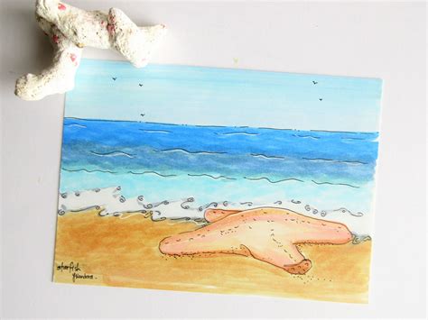 Seaside Art Beach Drawings Ocean Decor Starfish Art Pen Etsy Canada