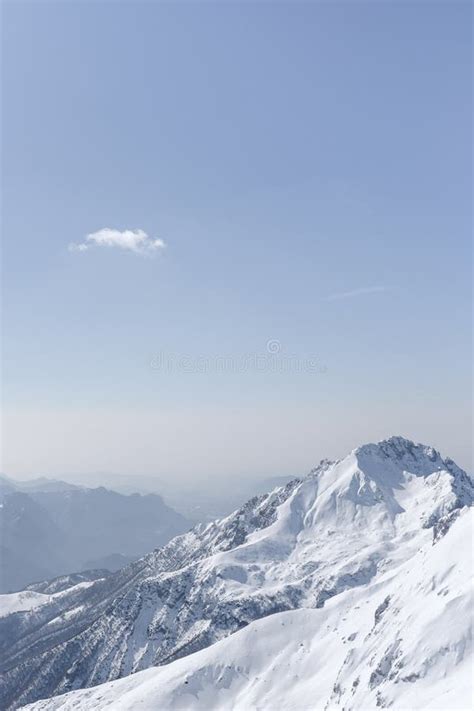 Beautiful Scenery Of Clear White Snowy Mountains And Hills Stock Image