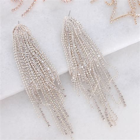 These Sparkly Rhinestone Tassel Earrings Feature Long Layered Chains