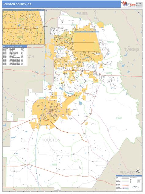 Houston County, GA Zip Code Wall Map Basic Style by MarketMAPS - MapSales