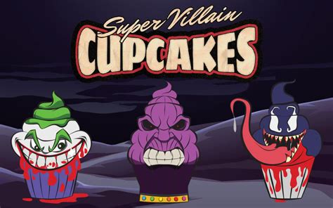 super villains halloween cupcakes set for restaurant or bakery menu illustration