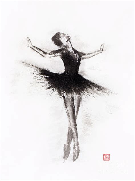 Graceful Ballerina Dancing Abstract Black And White Sumi E Ink P