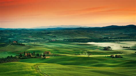 wallpaper tuscany   wallpaper  italy landscape village field sunset sky grass