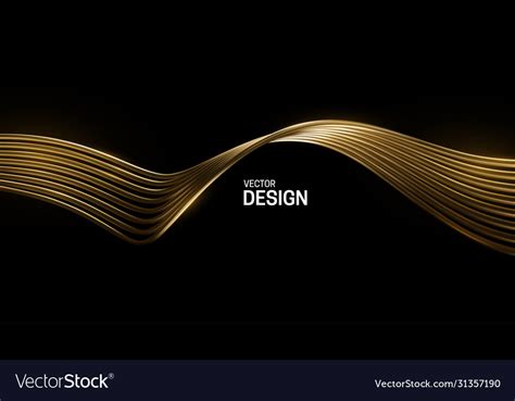 Abstract Golden Wave Isolated On Black Background Vector Image