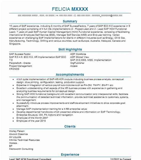 senior sap hcm consultant resume example