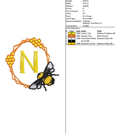 Honey Bee Alphabet Machine Embroidery Design Spring Letter