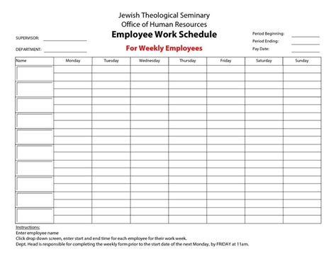 Printable Blank Weekly Employee Schedule Printableemployeework