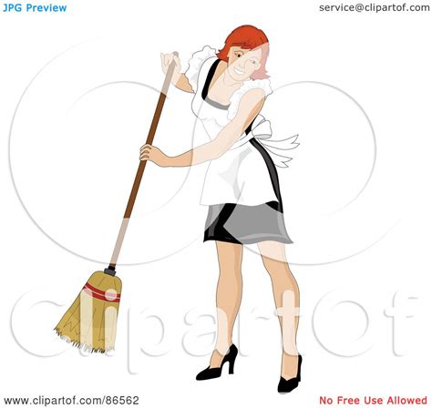 Royalty Free Rf Clipart Illustration Of A Redhead Maid Smiling And Sweeping By Pams Clipart 86562