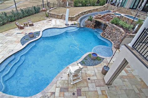 Tropical Lagoon Style Gunite Swimming Pool With Grotto Pool Cave Tile