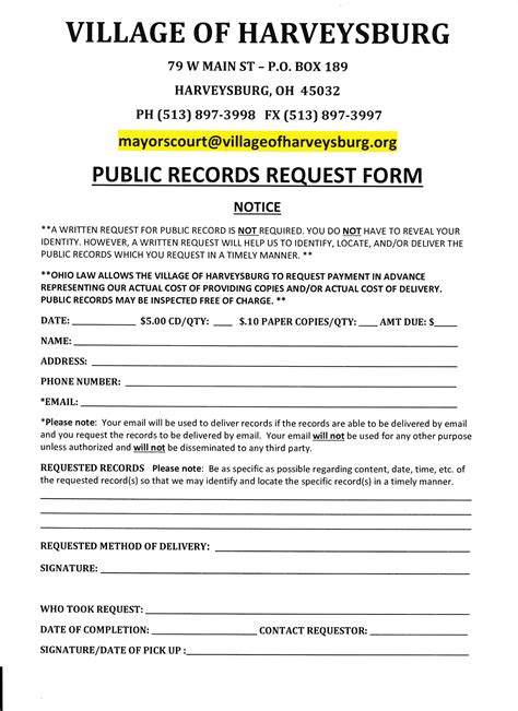 Public Records Request Form — Village Of Harveysburg