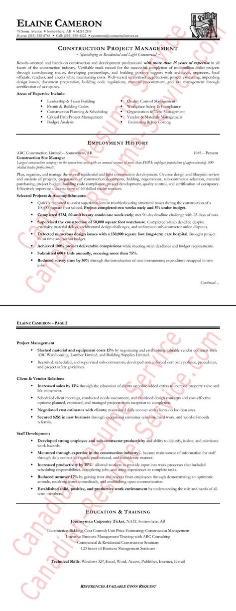 Project manager in broad based technology and business process deployments. Example of a Construction Manager Resume Sample #ResumeWritingCheatSheets | Project manager ...
