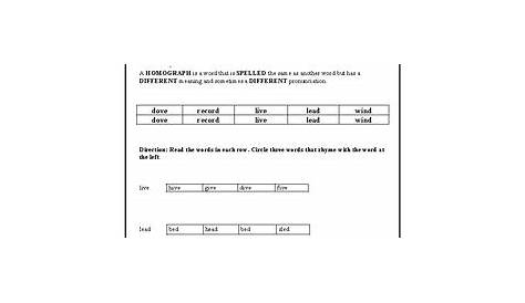 Homographs Worksheets With Answers For Grade 3 - canvas-broseph