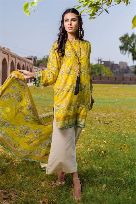 Pretty Yellow Printed Pakistani Lawn Suit By Warda Saleem Fashion