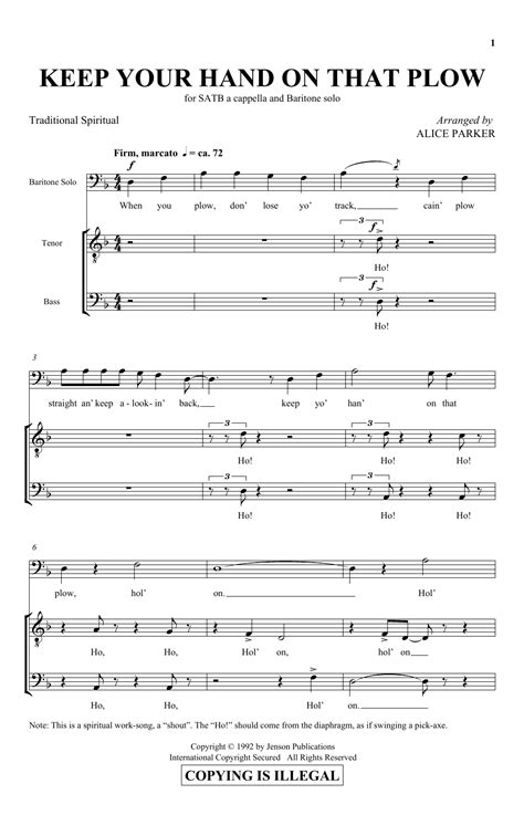 Keep Your Hand On That Plow Sheet Music Alice Parker Satb Choir