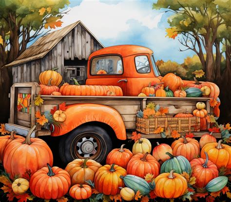 Autumn Pumpkin Pick-up Truck Free Stock Photo - Public Domain Pictures