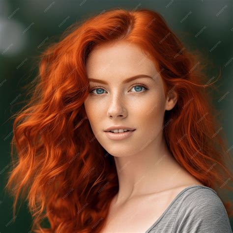 Premium Ai Image Photo Closeup Portrait Of Curly Redhead Woman With Blue Eyes