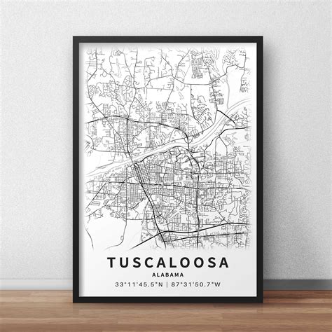 Printable Map Of Tuscaloosa Alabama Al United States With Etsy