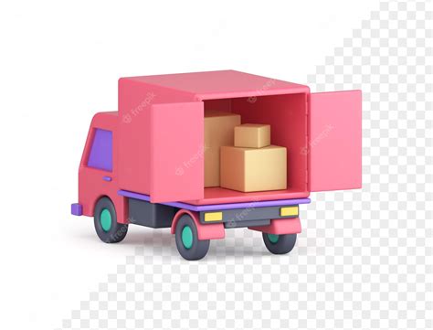 Premium PSD | Cargo courier express delivery pink truck open doors full