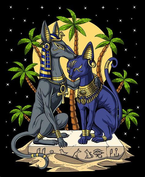Egyptian Gods Anubis And Bastet Digital Art By Nikolay Todorov Fine