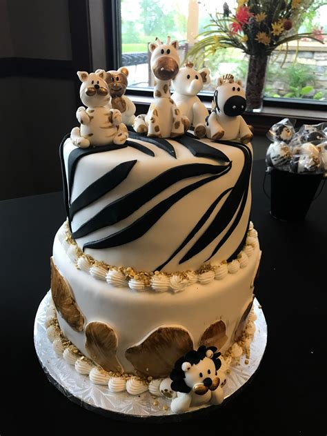 Modern Baby Shower Cake Black And White Jungle Safari Theme W Gold
